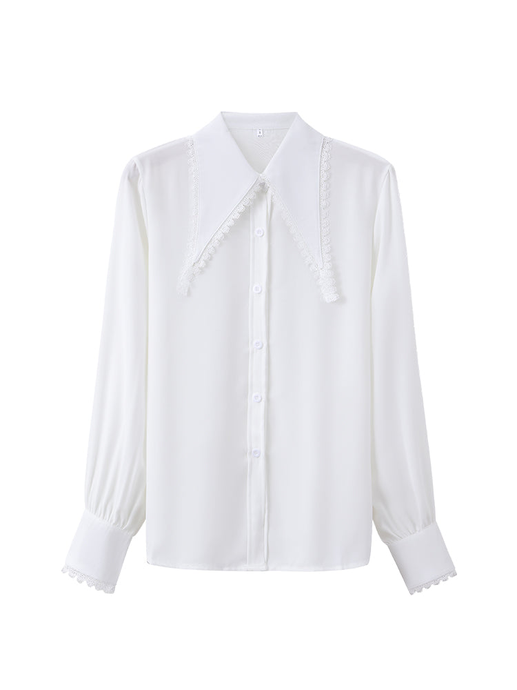 Women's Loose White Long Sleeve Chiffon Shirt