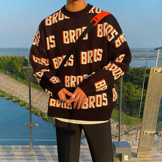Alfabet Mænd Efterår Og Vinter Løs Tyk Rundhalset Sweater