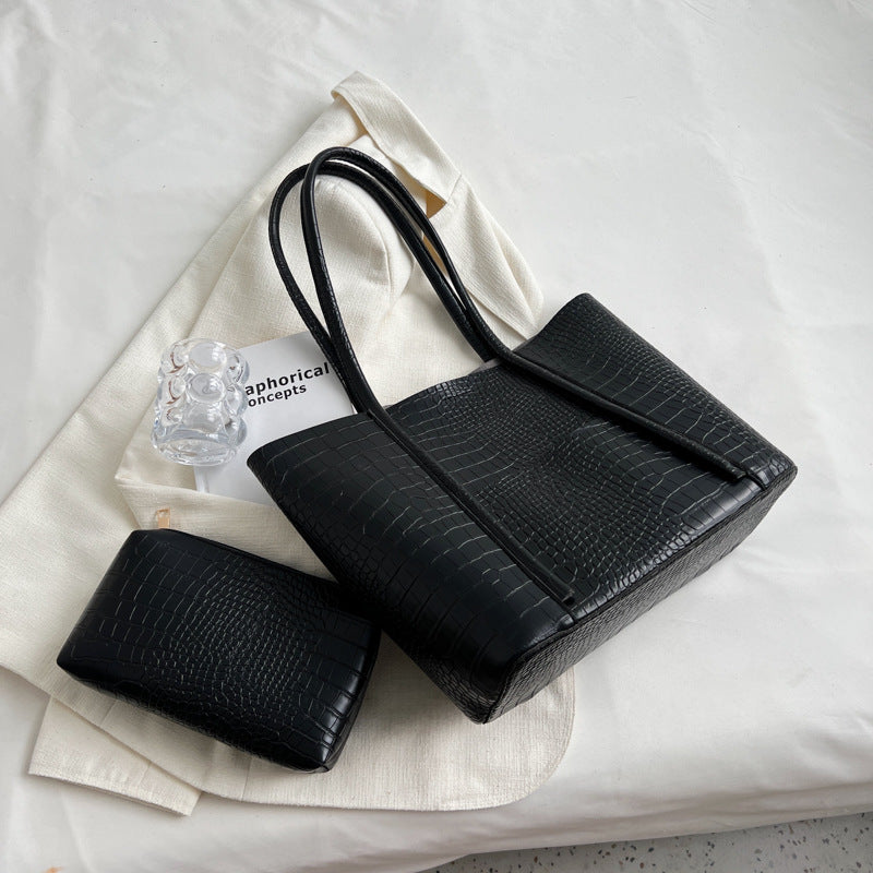 Texture  Shoulder Soft Leather Western Style Commuter Tote Large Capacity Combination Bags