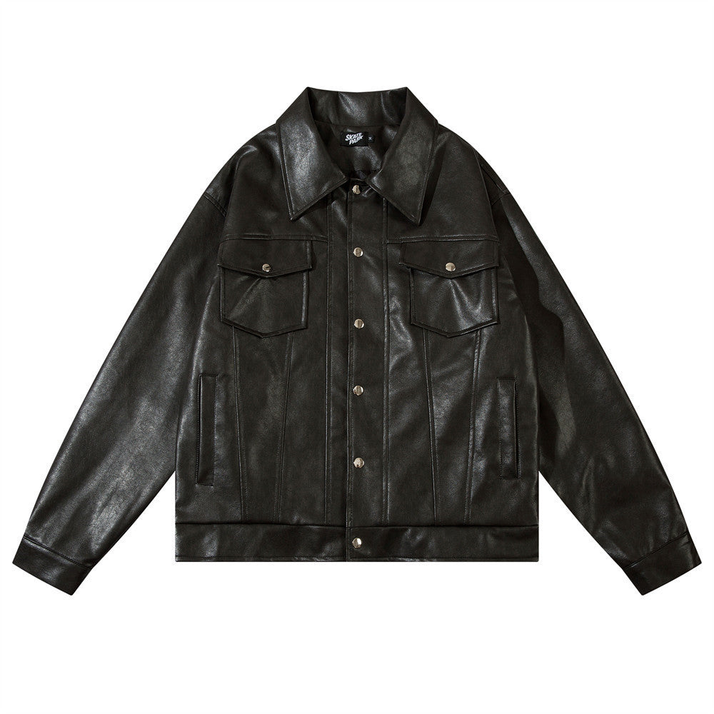 Lapel PU Leather Coat Men's Spring And Autumn