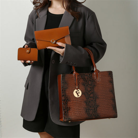 European And American Retro Women's Hand-held Crossbody Bag Three-piece Set