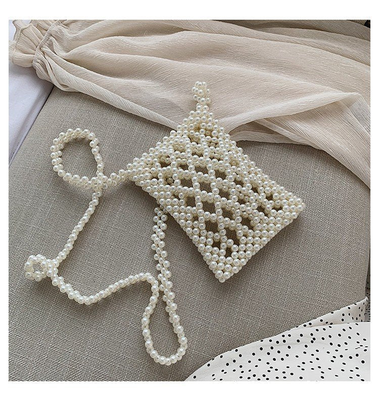 Fashion pearl woven single and versatile shoulder bag