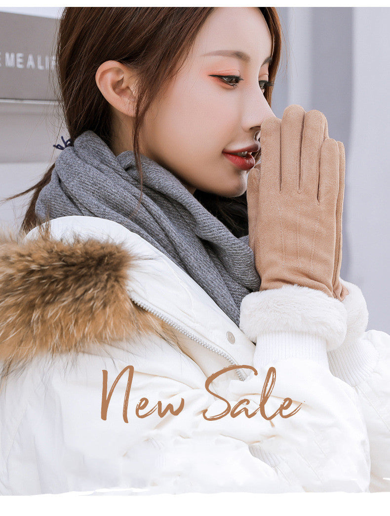 Women's Autumn Winter Touch Screen Plus Suede Warm Ski Gloves