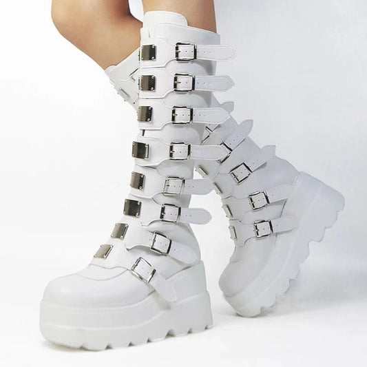 European And American Metal Buckle With Platform High Leg Boot