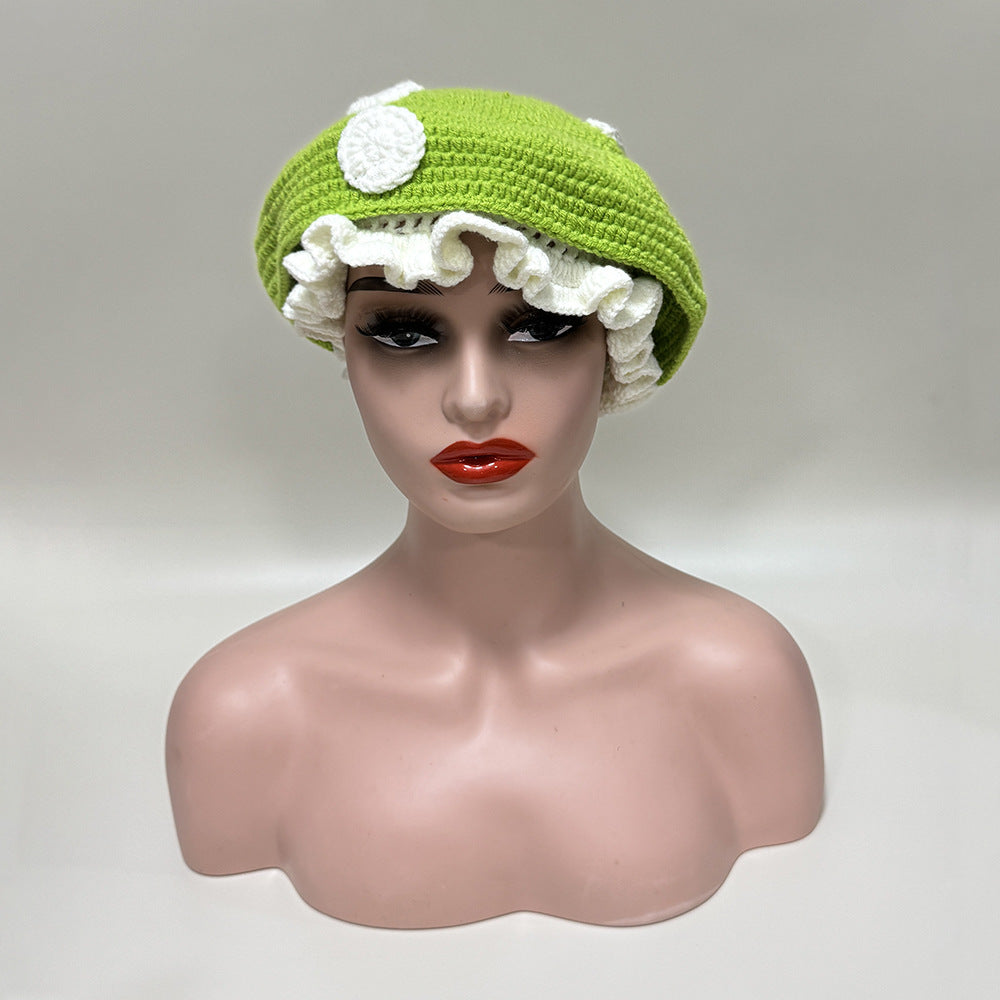 Sweet Cute Mushroom Beret Children Hand Crocheted Polka Dot