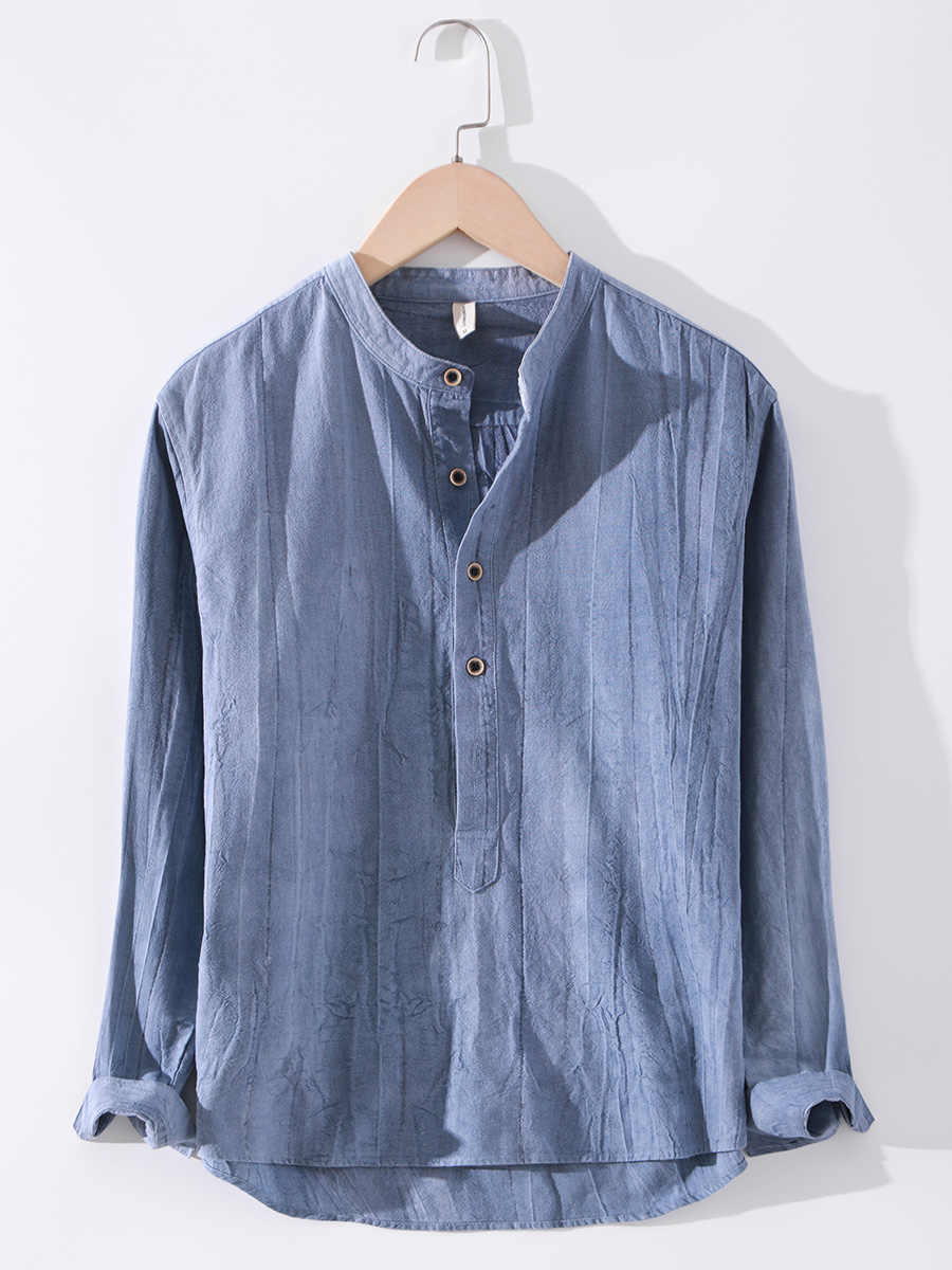 Linen Shirt Long Sleeved Stand Up Collar Retro Top Jacket