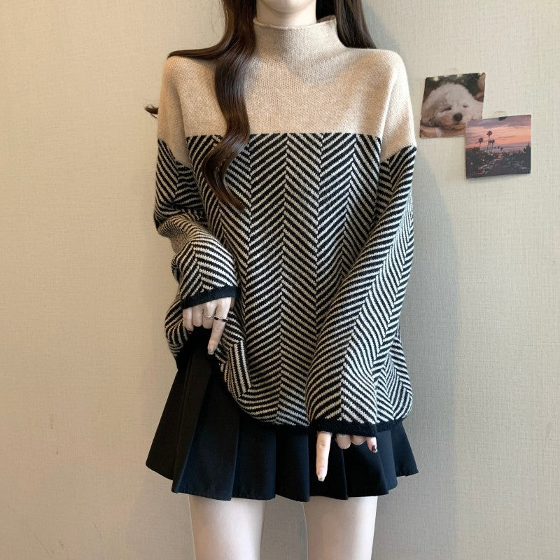 Pullover Sweater Half Turtleneck Temperament Youthful-looking Top