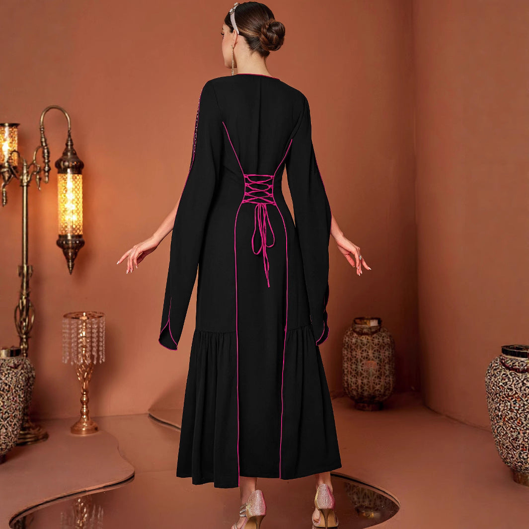 Stitching Drawstring Fashion Womens Dress