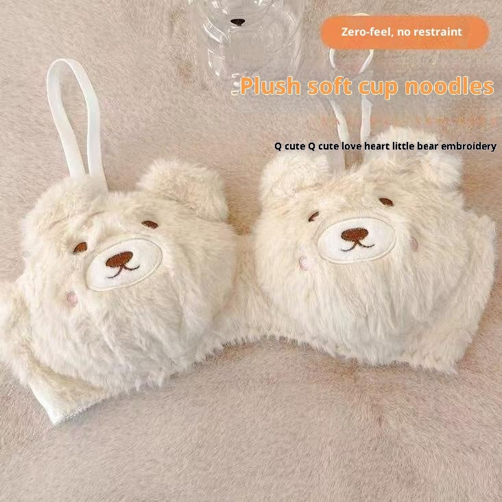 Lady Cartoon Plush Bear Bra Set