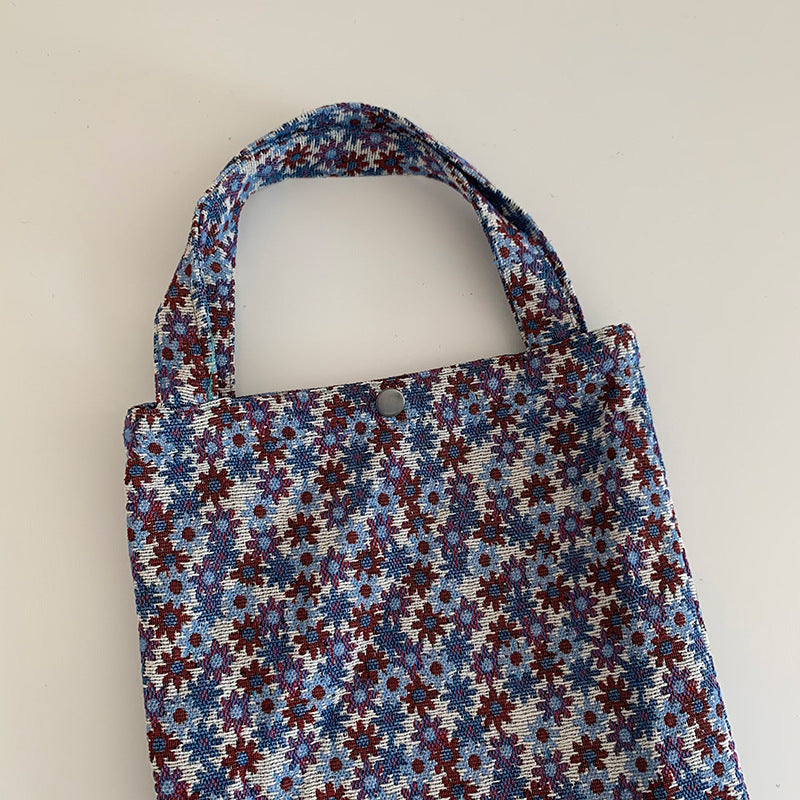 Mountain Vintage Jacquard Yarn-dyed Portable Ins Ladies Hand Bag