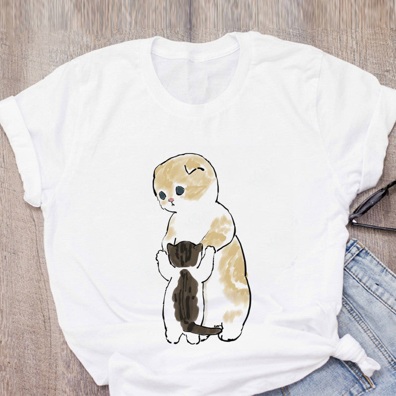 Personality Cute Cat Print Fashion Girlfriends Couple T-shirt
