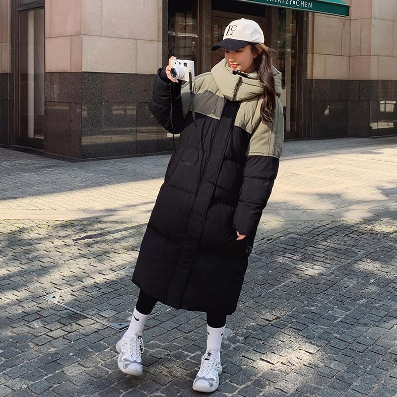 Women's Mid-length Loose Contrast Patchwork Down Cotton-padded Jacket