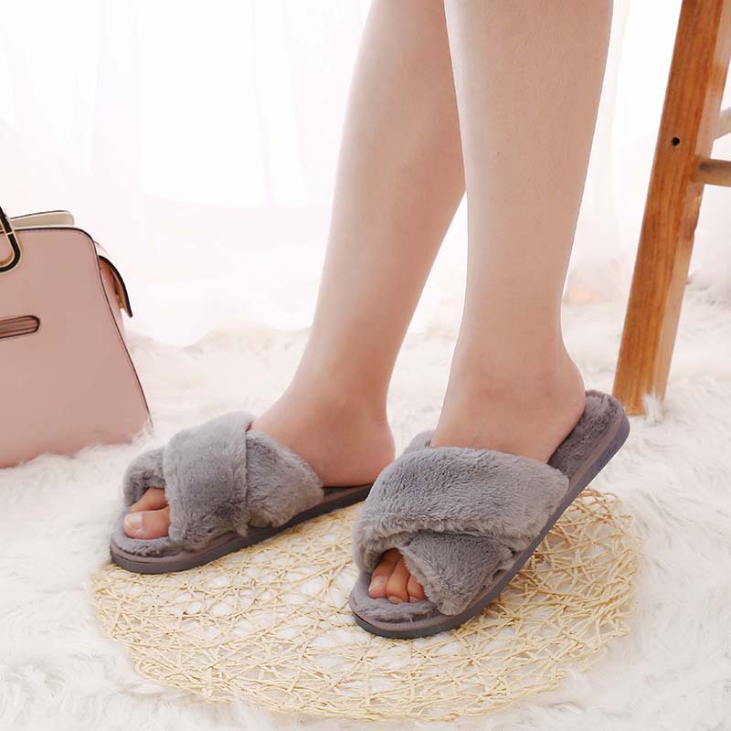 New style cross fur slippers women autumn and winter