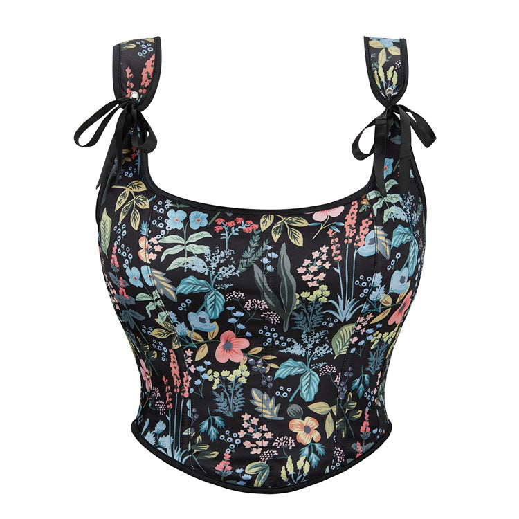 New Style Black Flower Adjustable Shoulder Strap Women's Tube Top Push Up Top