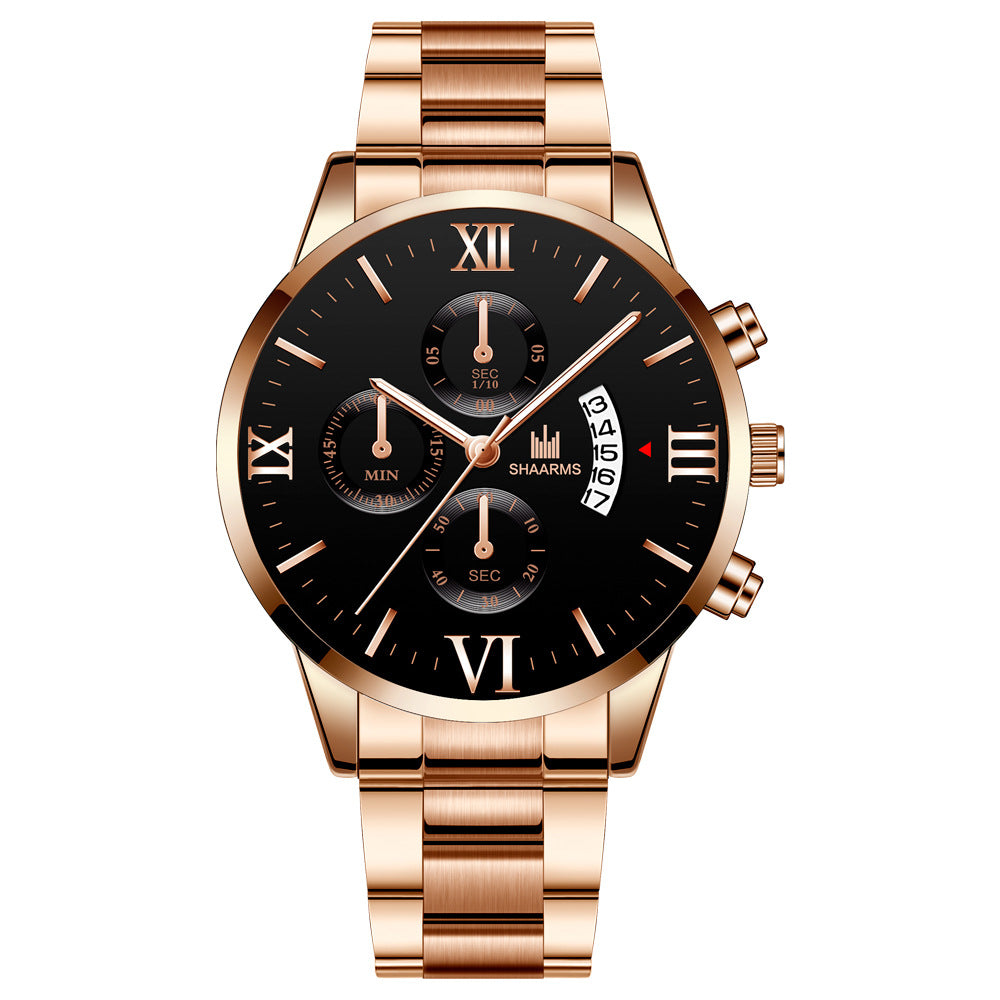 Fashion Men's Simple Steel Belt With Calendar Quartz Watch