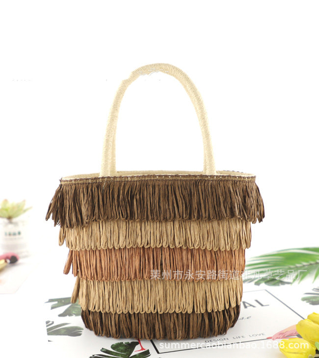 Colorful Tassel Paper Rope Straw Bag Tote