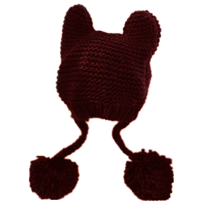 Warm Women's Hand Knitted Kawaii Cat Ears Hat