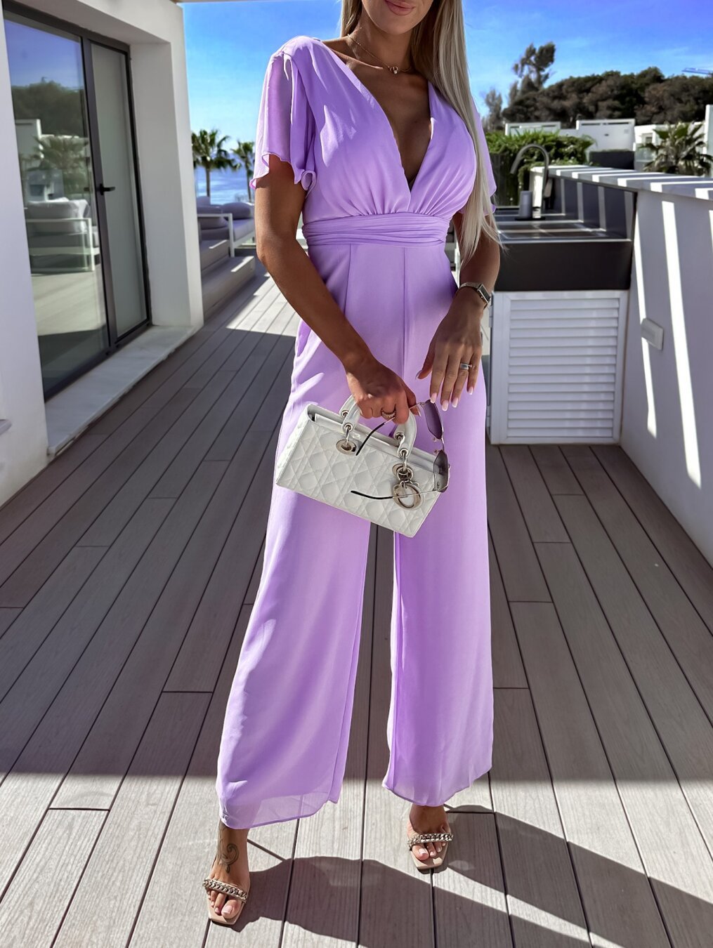 Women's One-piece Deep V High Waist Wide Leg Trousers