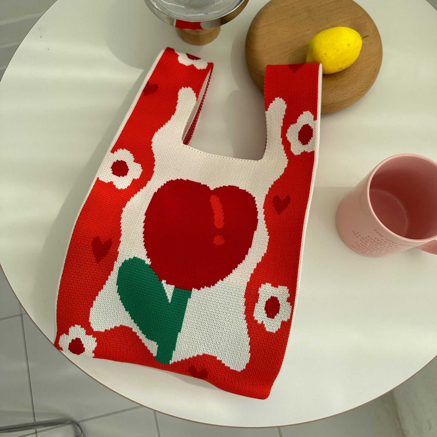 Spring Tulip Knitted Bags Contrast Color And Versatile Hand Carrying