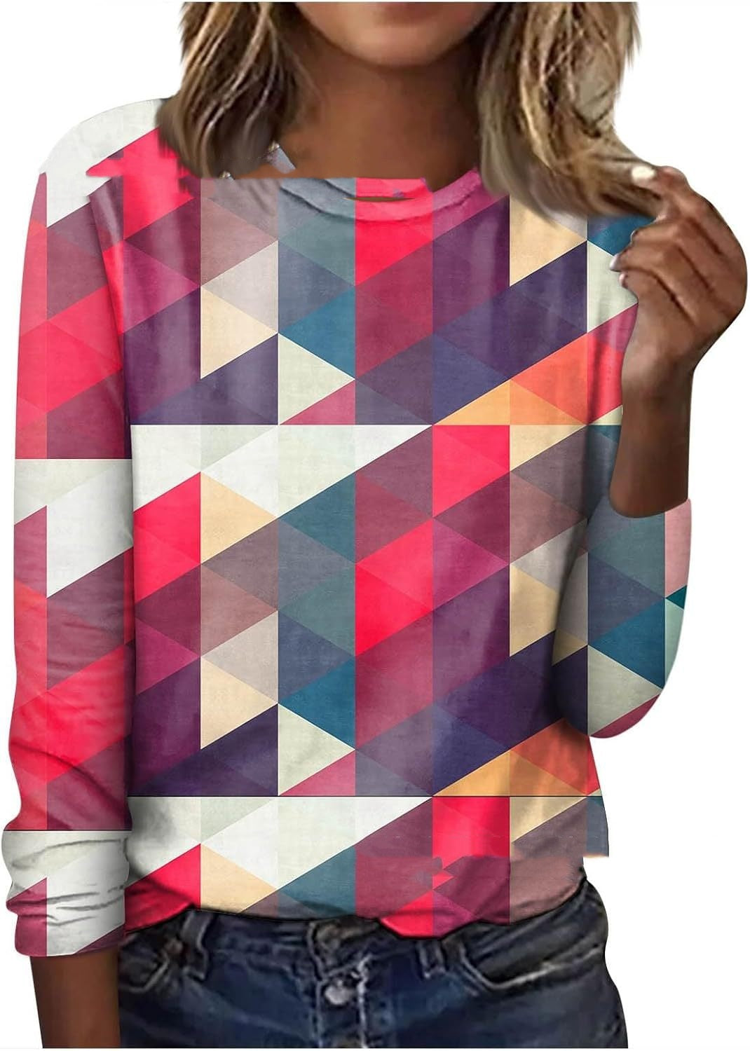 Rund Hals Lange Ærmer Blomstret Geometrisk Print