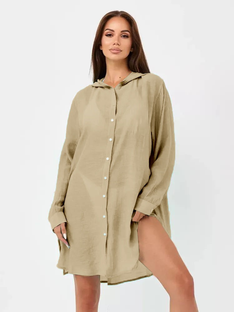 European And American Beach Jacket Women's Casual Vacation Solid Color Cardigan Bikini Swimsuit Blouse