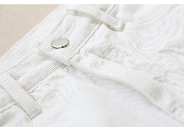 New Ripped White Denim Skirt Women's Spring And Summer