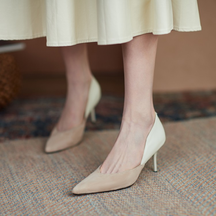Commuter High Heels Women's Pointed-toe Colorblock Shallow Mouth
