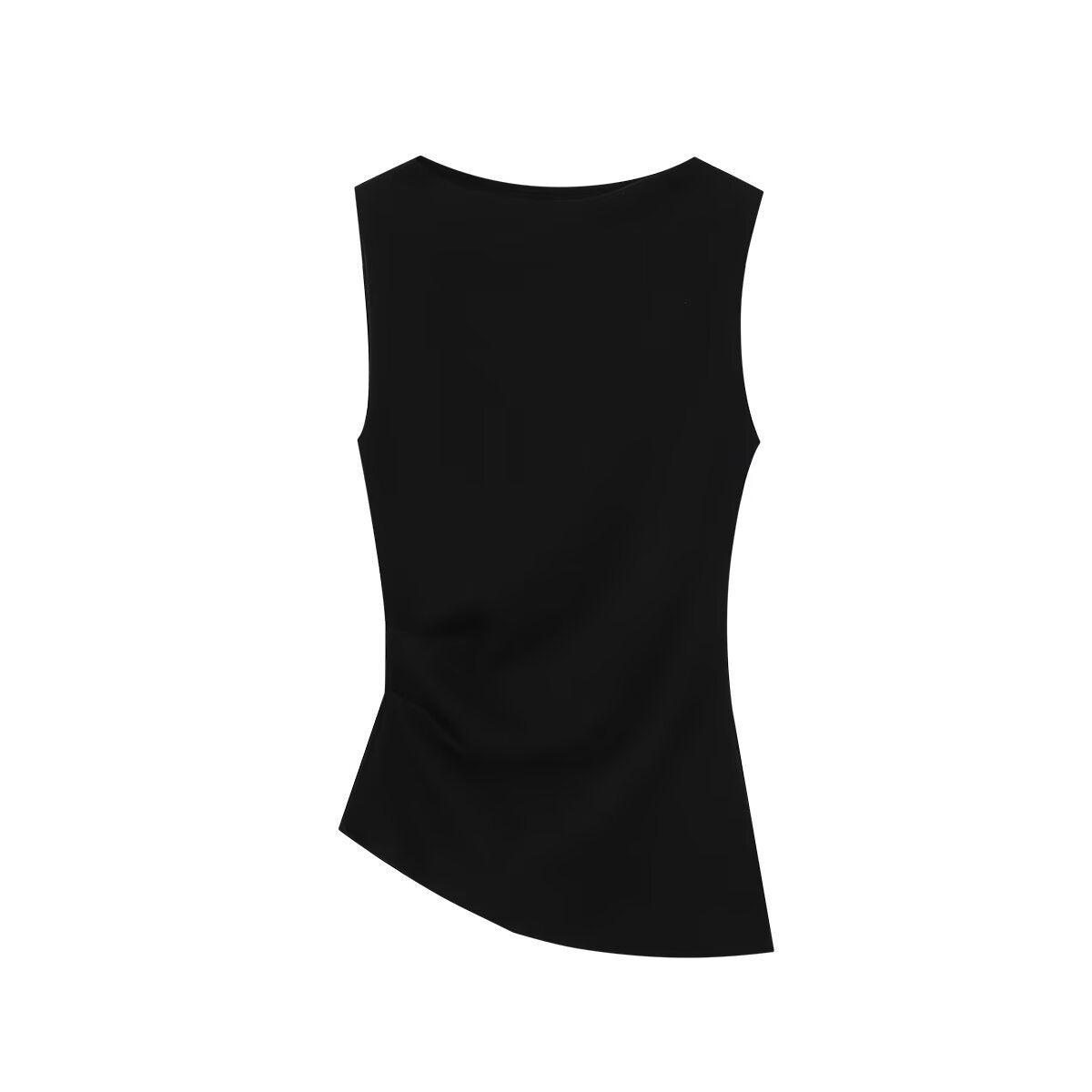 Women's Multi-color Pleated Asymmetric Boat Neck Sleeveless T-shirt