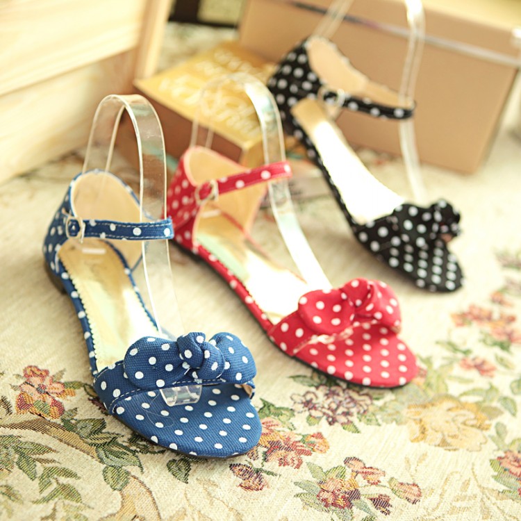 Women's Polka Dot Bow Flat Shoes