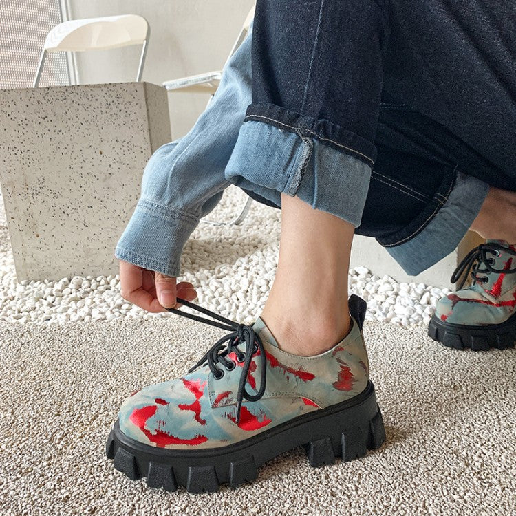 Camouflage Platform Round Toe Wedge Casual Shoes