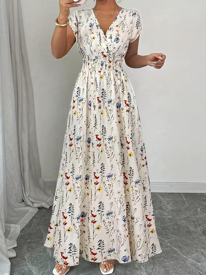 Womens Stylish Figure-hugging Printed Short-sleeve Dress