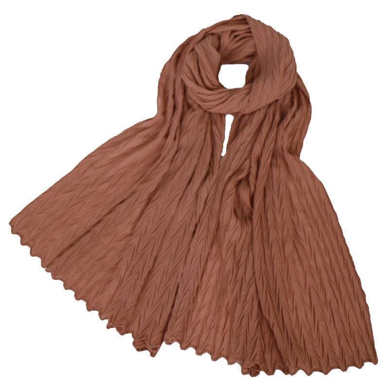 Fashion leaf crumpled solid color female headscarf