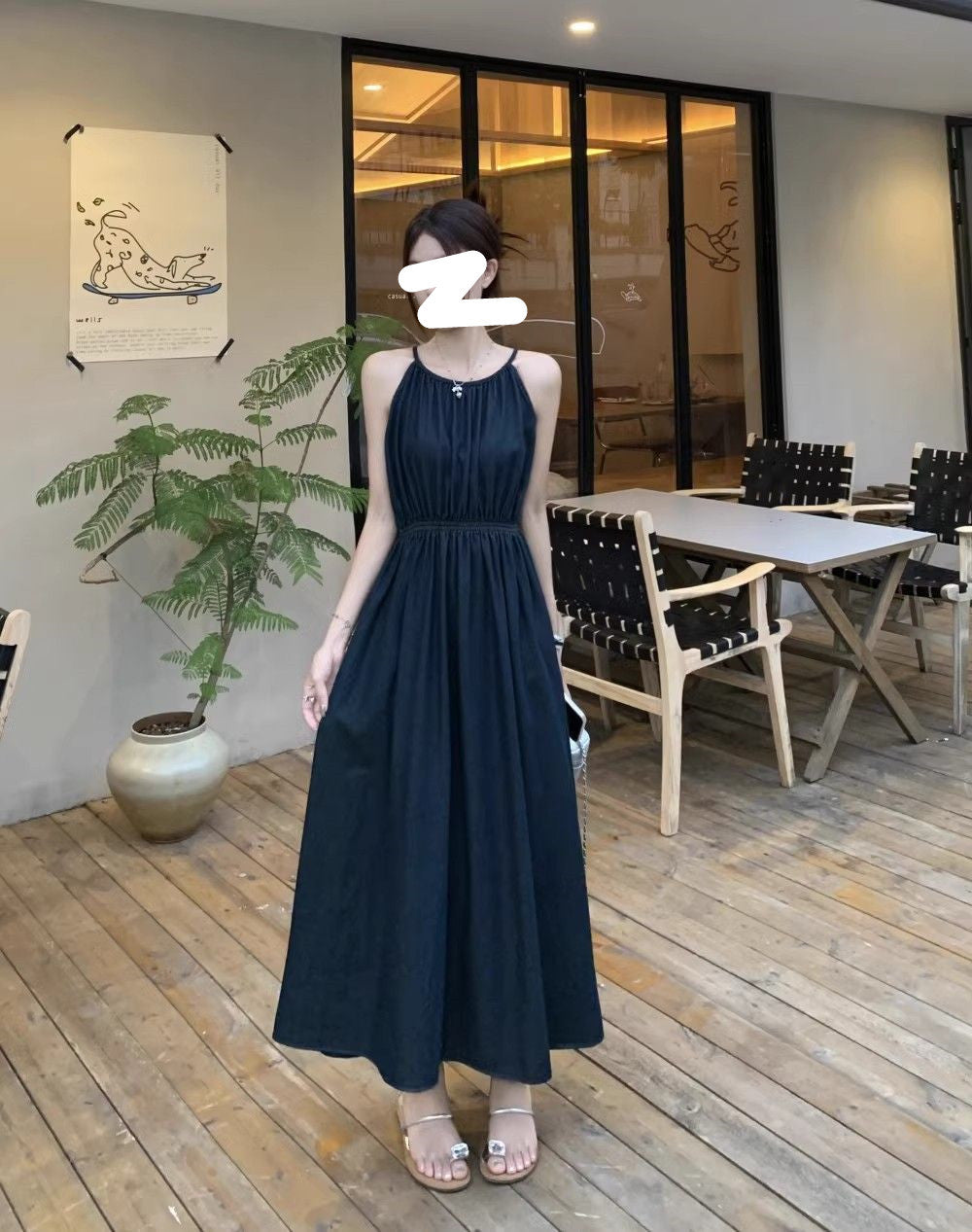 Womens Sleeveless Halter-Neck Strap Holiday Dress