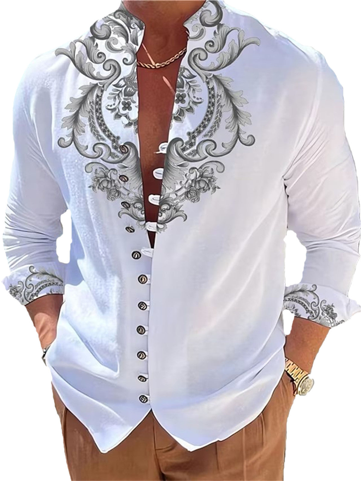 Printed Shirt Cardigan Casual Top  3D