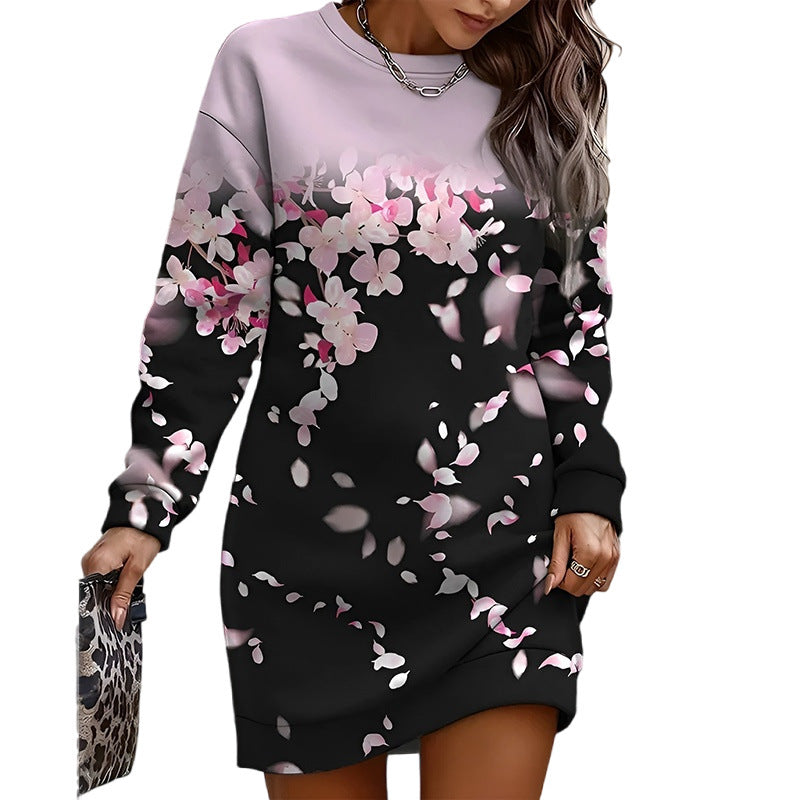 Strikket crewneck casual lang løs sweater til damer