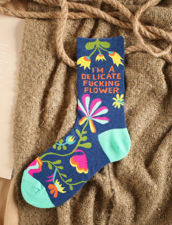 Female vine flower cotton long socks