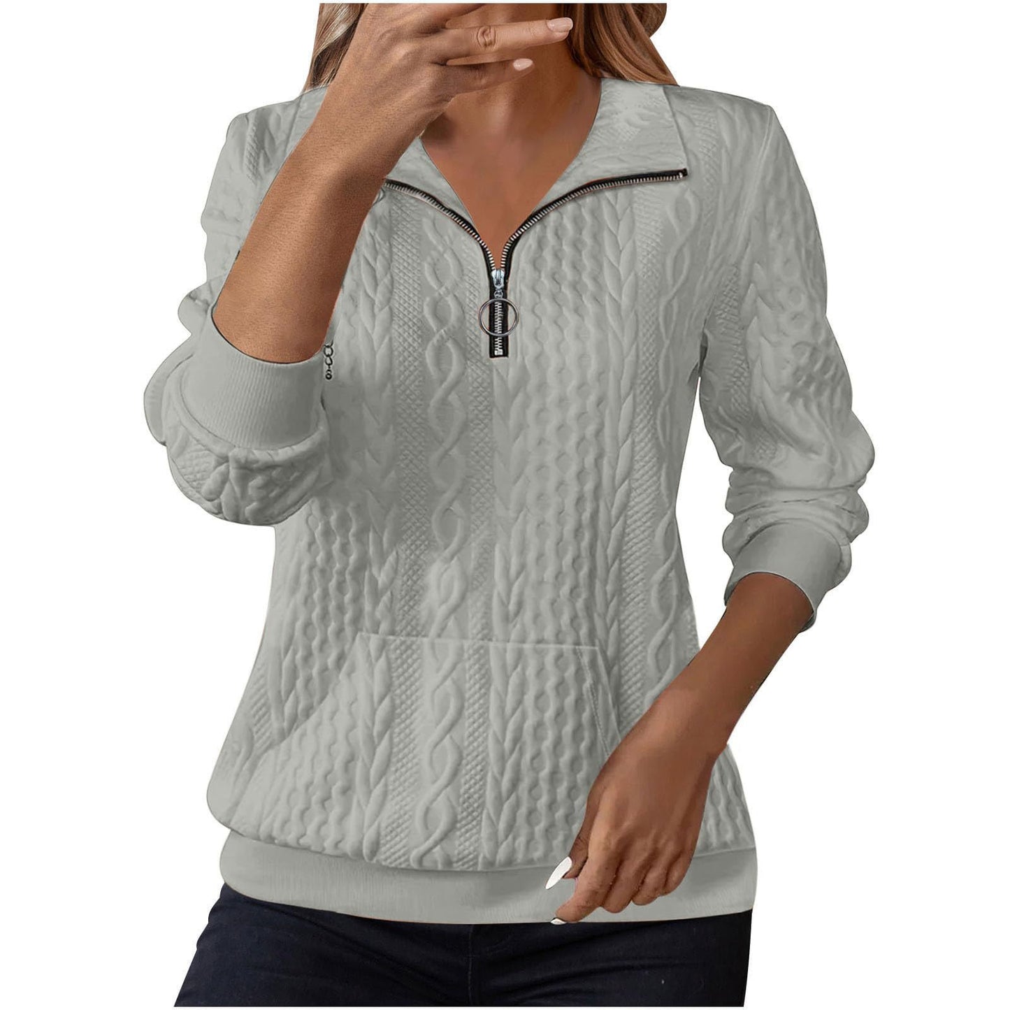 Womens Casual Lapel-collar Zip-up Long-sleeve Hoodie With Pockets