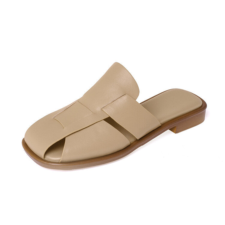 Ins Style Roman Woven Full Leather Closed Toe Sandals