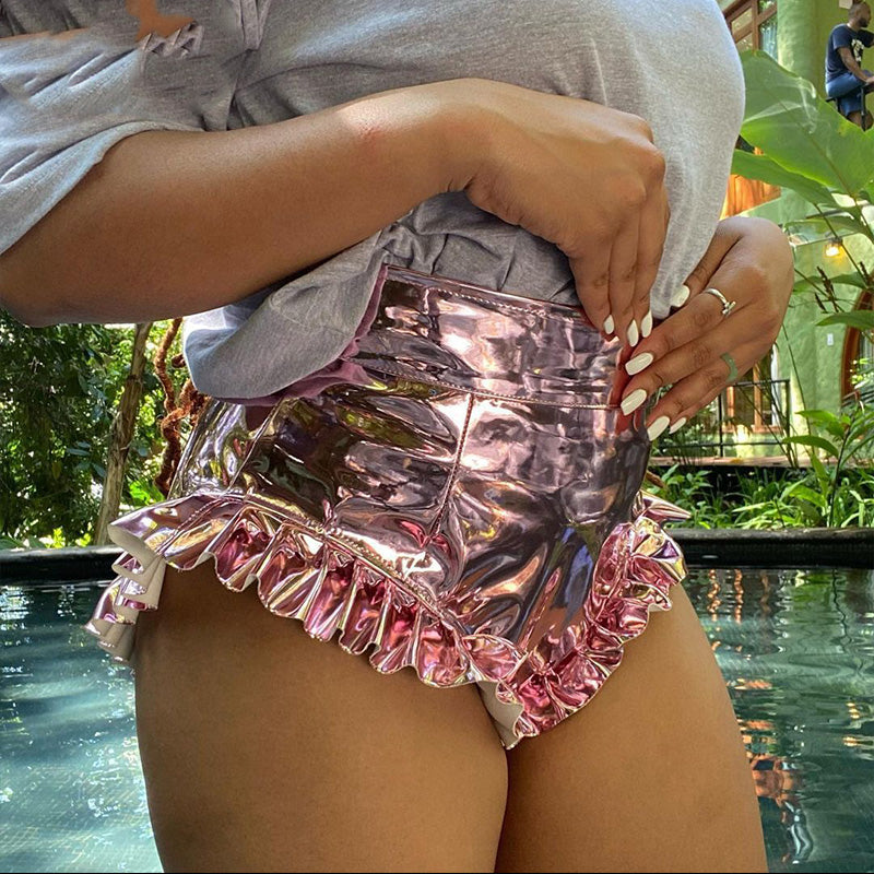 Sexy Hot Pants Pleated Ruffled Shiny Sexy Shorts Nightclub Clothes