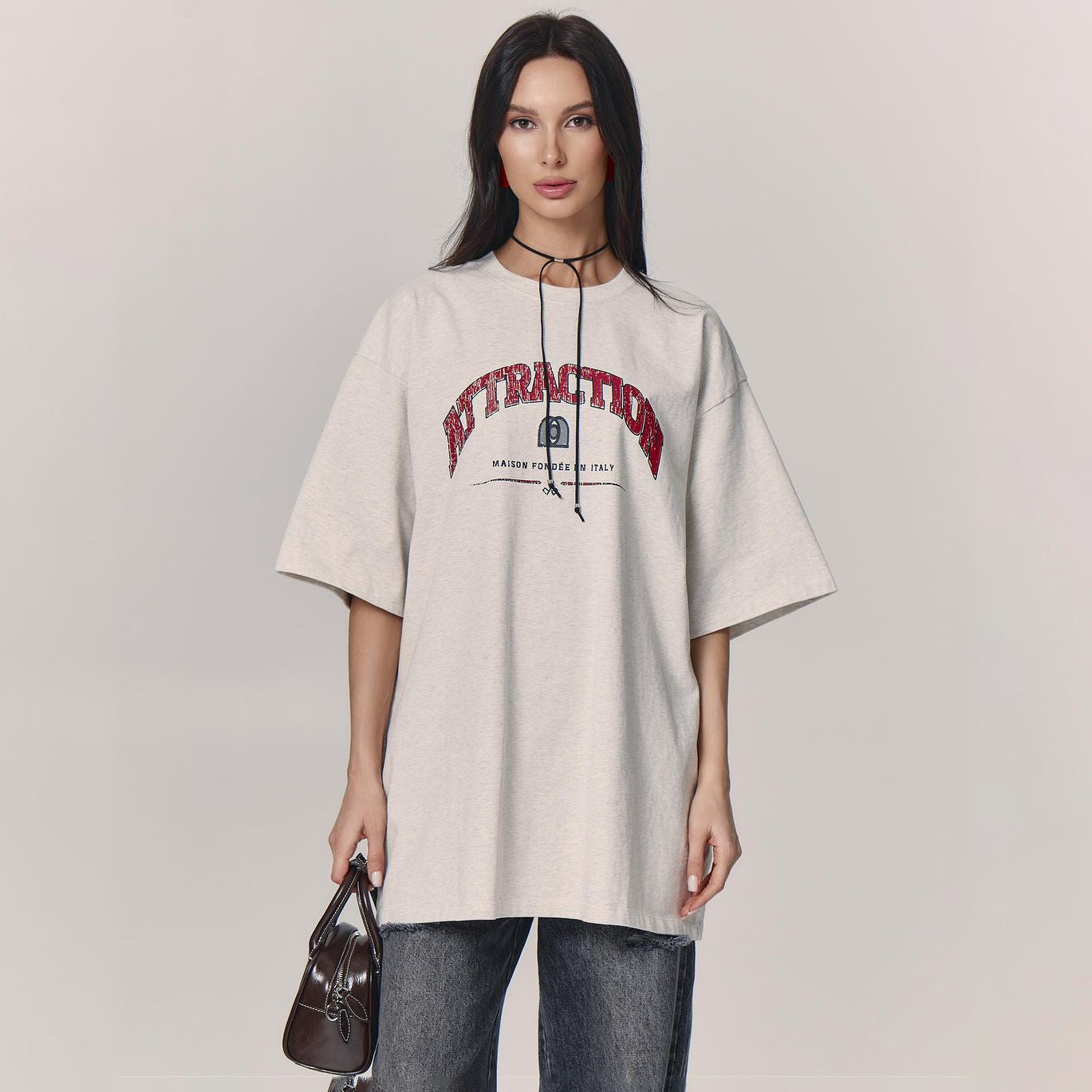 Women's Letter Printed T-shirt Loose Shoulder