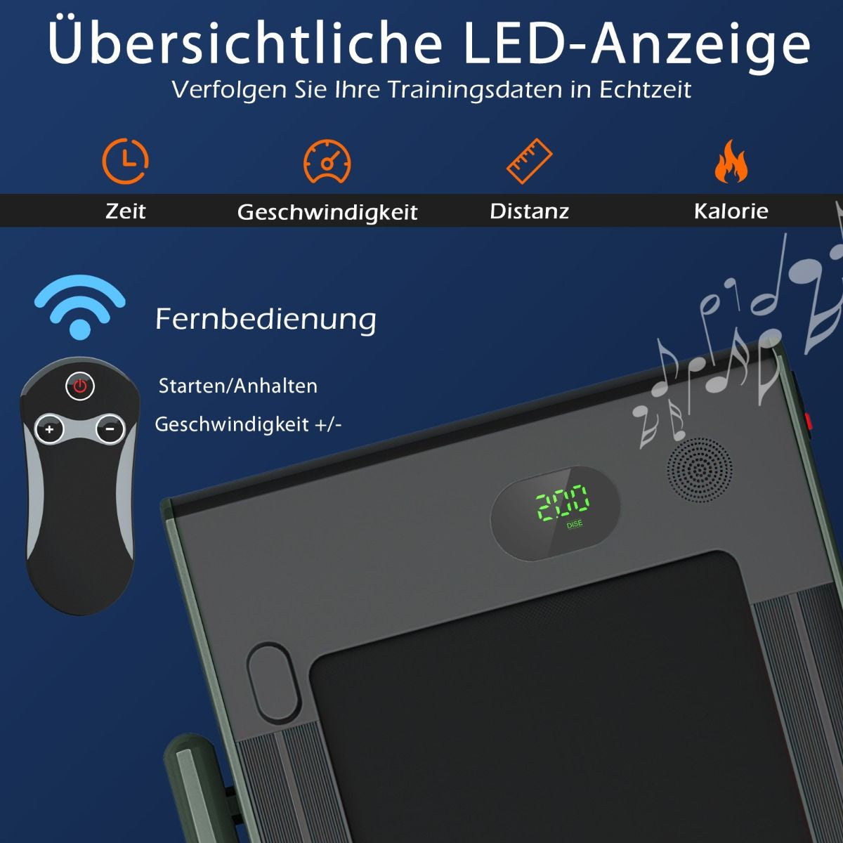 2-In-1 Faltbares Laufband Mit APP & Fernbedienung Handyhalter Led-Display Und Lautsprecher Grün