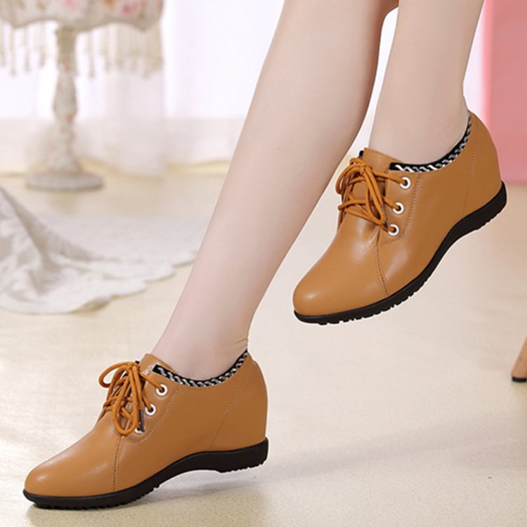 Fashion Round Toe Lace Up Flat Rubber Women's PU Shoes