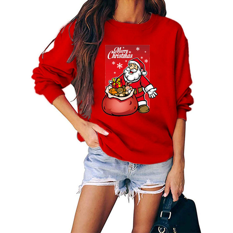 Merry Christmas Sweater Crew-Neck Red Long-Sleeve Pullover