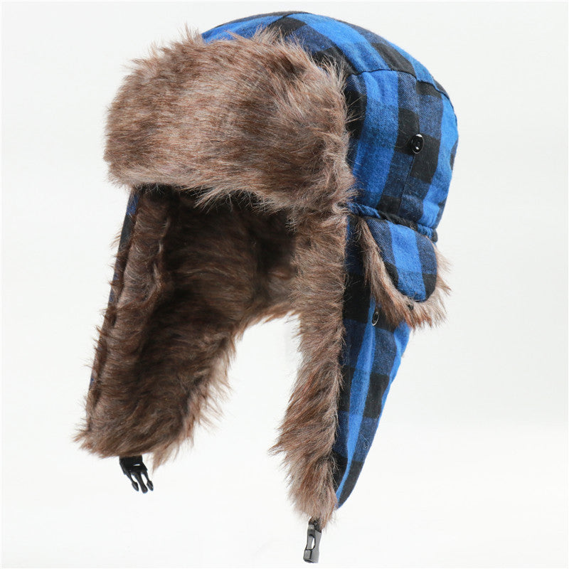 Men's And Women's Plaid Lei Feng Hat Windproof Outdoor Skiing