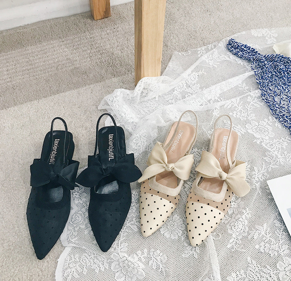Pointed Thick Heel Net Yarn Fairy Gentle Single Shoes