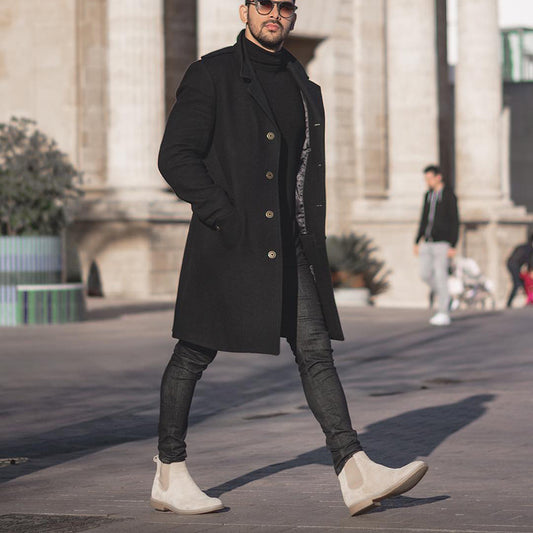 Mid-length casual coat Korean style loose windbreaker jacket men