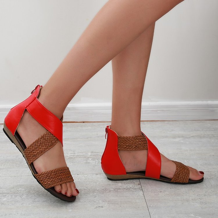 Cross straps Roman sandals colorblock