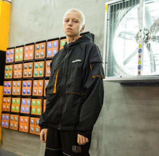 Hooded windbreaker jacket multi-bag tooling