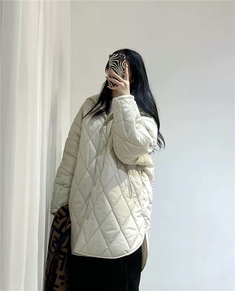 Mid-length Hooded Long-sleeved Single-breasted Loose Quilted Cotton Warm Cotton Jacket