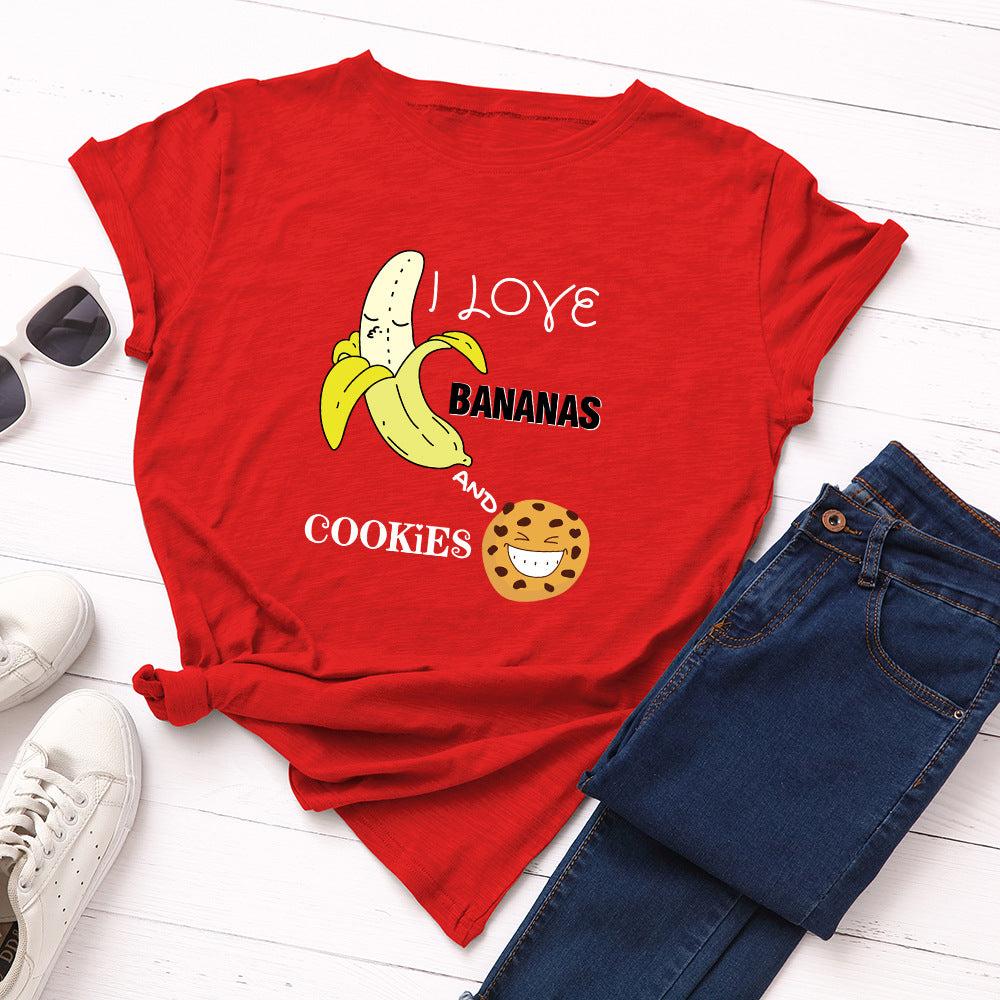 Women's Spoof Banana Letters Loose Crew Neck Short Sleeve T-Shirt